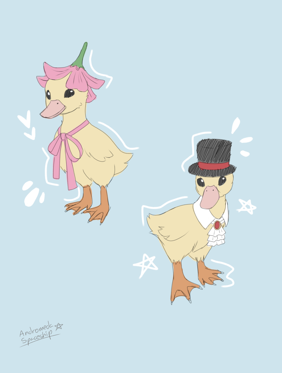 A digital drawing of two ducklings